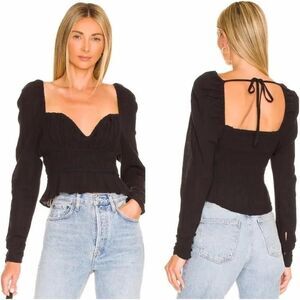 Free People Chloe Tie Back Top Black Goth Fairy Cotton Size Small